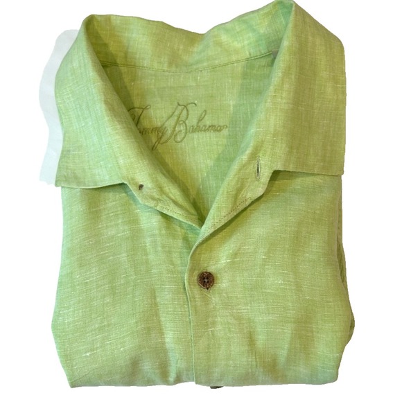 Tommy Bahama Men's 100% Linen Hawaiian Shirt XXL Light Green Embroidered Logo - Picture 1 of 4